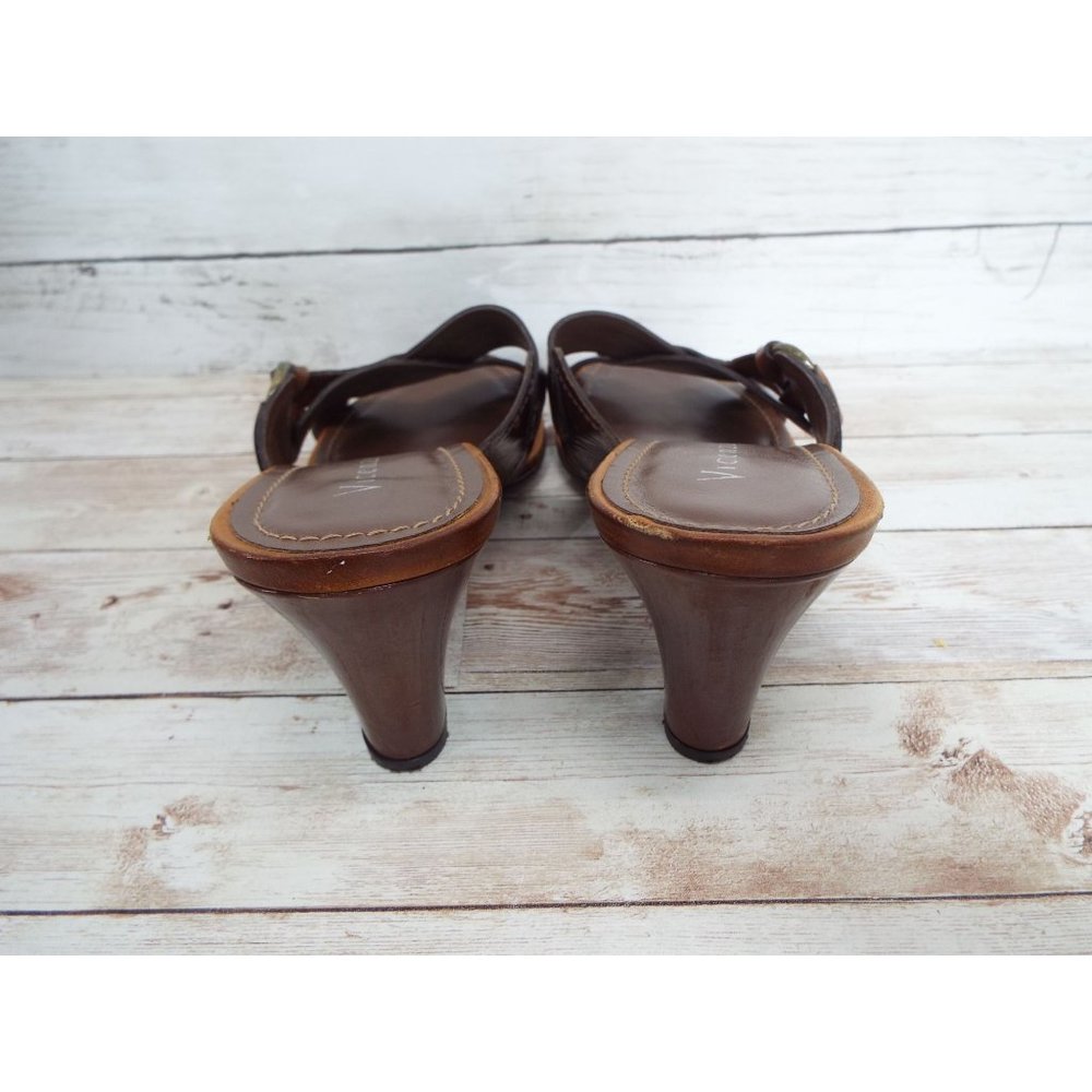 Vicenza Brown Leather Carmen Heeled Mule Sandals Size 39 - Picture 7 of 14